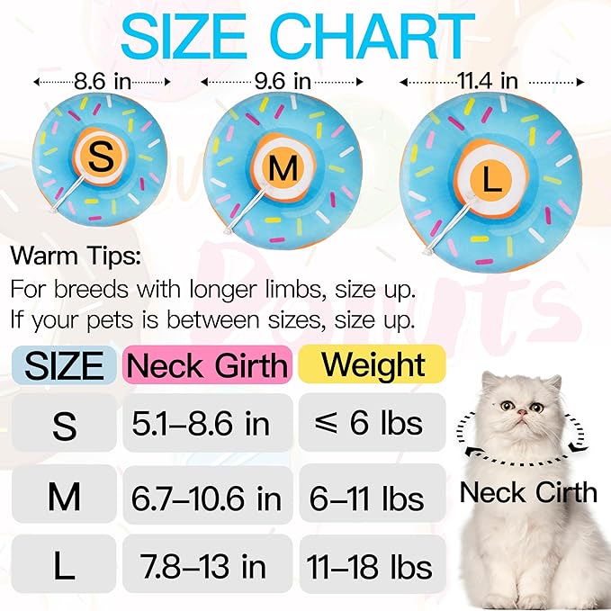 Cat Cone Collar Soft, Cute Cat Donut Collar After Surgery, Adjustable Kitten Recovery Cones to Stop Licking, Lightweight Neck Elizabethan Collars for Cats Kittens (Blue, Small)