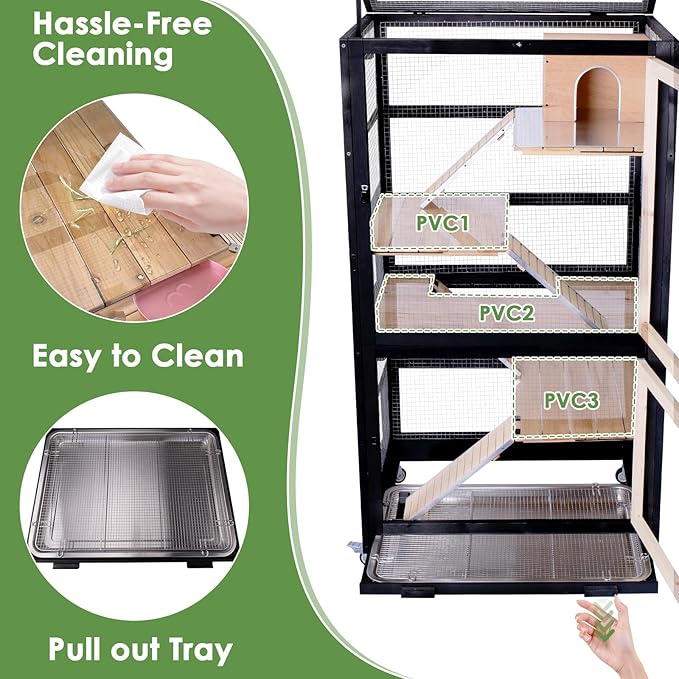 Chinchilla Cage Large Critter Nation Enclosure for Squirrel Chameleon Ferret Rat Guinea Pig Rabbit with Ramps, Chew-Proof Ramps & Slide-Out Tray