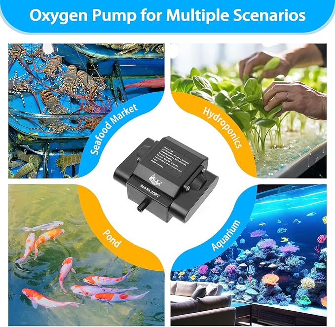 AQQA Powerful Aquarium Air Pump Adjustable Fish Oxygen Aerator Pump for Basement Aquarium Ponds Hydroponic 4 Outlets Commercial Air Pump Bubbler with Accessories for Fish Tank Up to 600Gal(10W,237GPH)