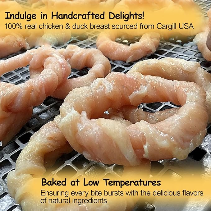 ASMPET Dog Treats Chews, Chicken & Duck Wrapped Rawhide Donuts Dental Care Chews for Small Medium Large Breed Aggressive Chewers (Pack of 4)