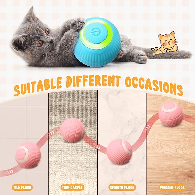 6 Pack Interactive Cat Ball Toy for Indoor Automatic Smart Rolling Ball with LED Light 2 Modes Electric Self Rolling Toy for Large and Small Puppy Kitten