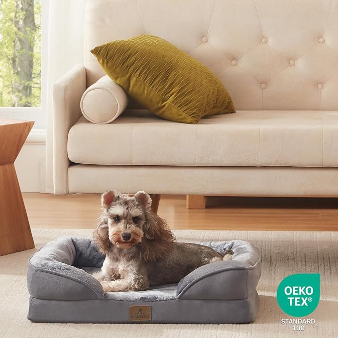 Bedfolks Orthopedic Dog Bed Extra Small, Waterproof Dog Sofa Bed for Small Dogs & Cats, Egg Foam Pet Couch Bed with Removable Washable Cover and Nonslip Bottom, Dark Grey