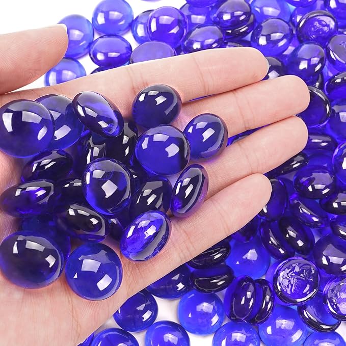 5LB Cobalt Blue Flat Glass Marbles for Vases, Gemstone Beads Vase Filler Decorative Glass Pebbles for Fish Tank, DIY Crafts, Aquarium Decor Rocks