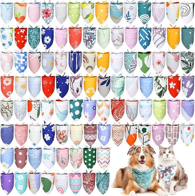 150 Pcs Dog Bandanas Bulk Pet Bibs Colorful Triangle Scarf Pet Bandanas for Medium Large Dogs Spring Summer Birthday Costume Decoration (Boho)