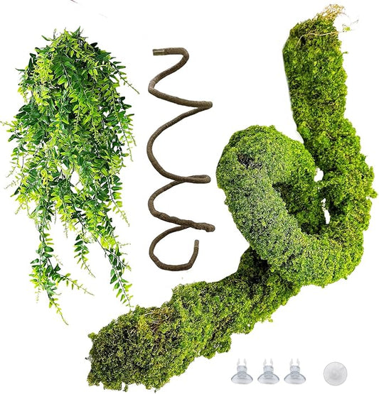 BNOSDM Reptile Plants,Flexible Rainforest Vines with Moss,Bendable Jungle Climbing Vines,Terrarium Artificial Plants Decor for Bearded Dragon,Hermit Crab,Snake,Geckos,Chameleon,Lizard