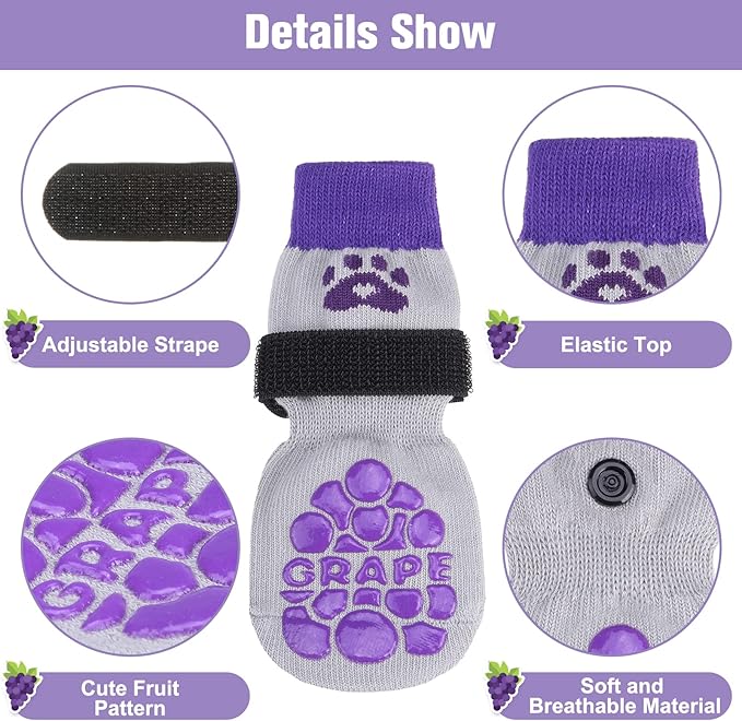 BEAUTYZOO Anti-Slip Dog Socks,Dog Shoes for Hot/Cold Pavement,Paw Protectors with Grips 3 Pairs for Puppy Small Medium Large Senior Old Dogs,Dog Socks to Prevent Licking and Hardwood Floor Protection
