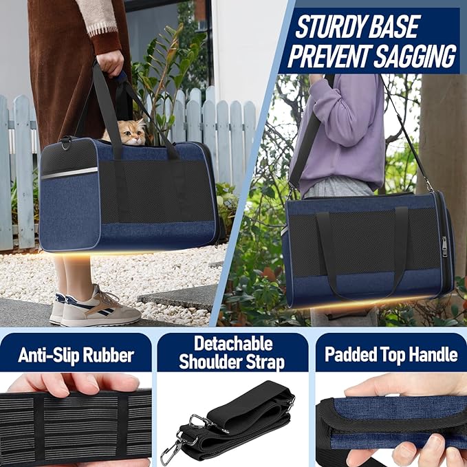 Dog Carrier Soft/Cat Crates Large Cat 20 to 25 pounds/Softsided Pet Car Travel Carry Bag 15 Pound Puppy/Top Open Transport Kennel Navy