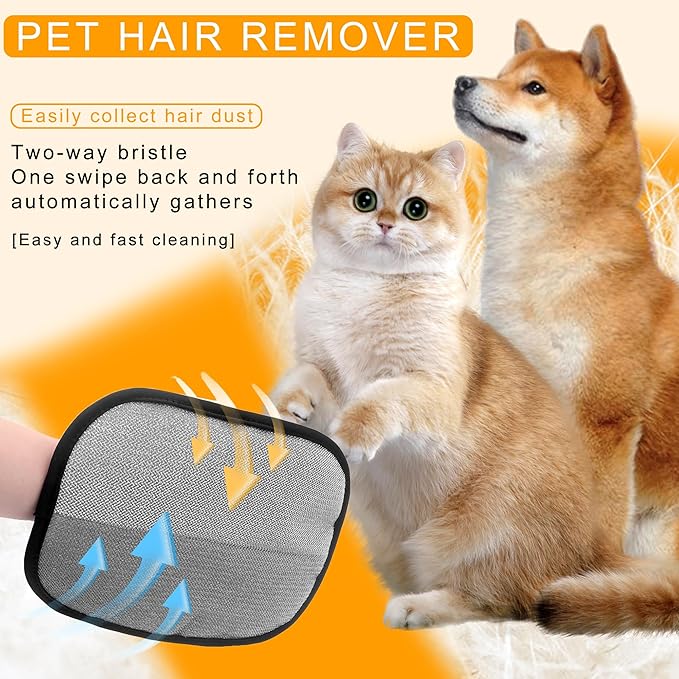 2 PCS Pet Hair Remover Glove Reusable cat and Dog Hair Remover Static dehairing Gloves for Sofas, Furniture, Carpets, car Seats, pet Grooming cat and Dog dehairing Tools