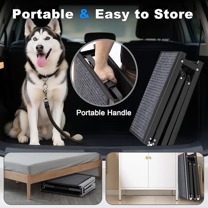 AQUILLA Dog Ramp for Car, 67" Aluminum Foldable Pet Ramp with Anti-Slip Soft Surface, Outdoor Portable Pet Ramp for Old & Medium & Large Dogs Enter Caravans, High Bed, Up to 250LBS (67" L x 17.3" W)