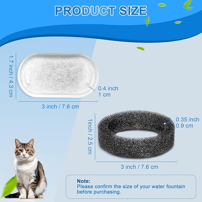 Cat Water Fountain Filters, 32 Pack Cat Replacement Filters for Stainless Steel 108oz/3.2L& 67oz/2L adjustable Flow Pet Water, Dog Fountain Filter（16+16 Pack）