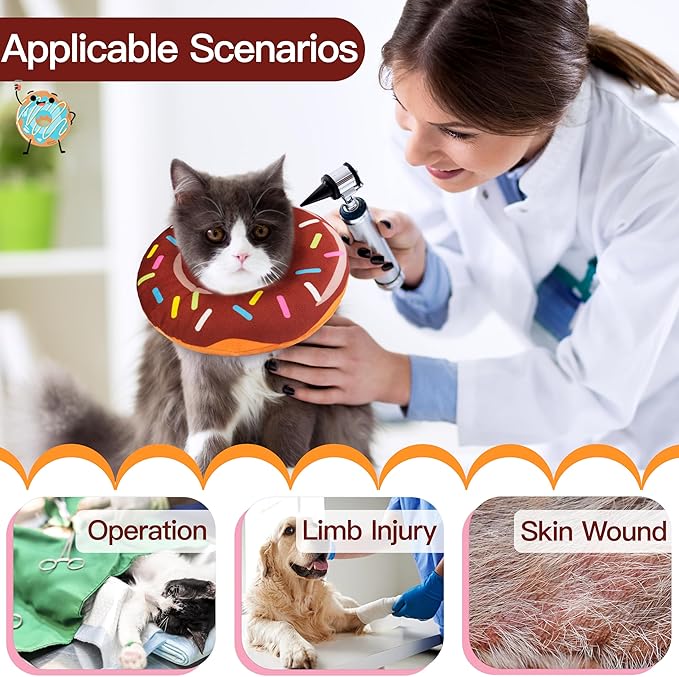 Cat Cone Collar Soft, Cute Cat Donut Collar After Surgery, Adjustable Kitten Recovery Cones to Stop Licking, Lightweight Neck Elizabethan Collars for Cats Kittens (Brown, Medium)