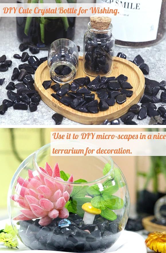 1lb Obsidian Aquarium Gravel Rocks Natural Tumbled Healing Crystal Chips Bulk Gemstones Tumbled Crushed Stones for Fountain Vase Filler Planters Decorative Fish Tank Potted Reiki Energy Balancing