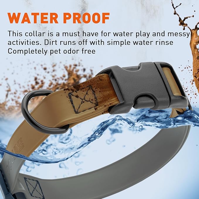 Dogline Biothane Waterproof Dog Collar with Quick Release Buckle Strong Coated Nylon Webbing with Odor- Proof for Easy Care Easy to Clean Fits Small Medium Large Dogs, Coyote Brown 1" W 15-25" L
