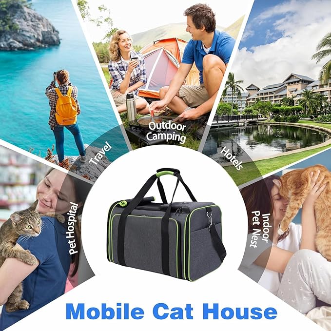 Cat, Dog Carrier for Pets Up to 20 Lbs,Sides Expandable Pet Carrier Bag Large Mesh Safe,Airline Approved Animal Carrier,Soft Sided Collapsible Pet Travel Carrier,Foldable Portable Pet Home (Green)