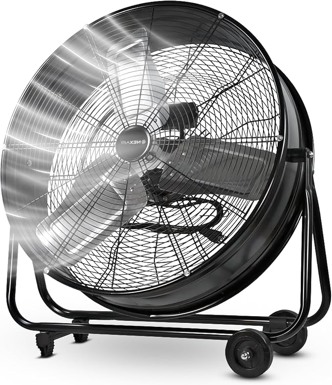 24 Inch High-Velocity Industrial Metal Drum Fan 8,800 CFM, 3-Speed Heavy Duty Floor Fan, 360-Degree Tilt for Commercial, Warehouse, Workshops, Garage, Factory, and Basement with Extreme Power