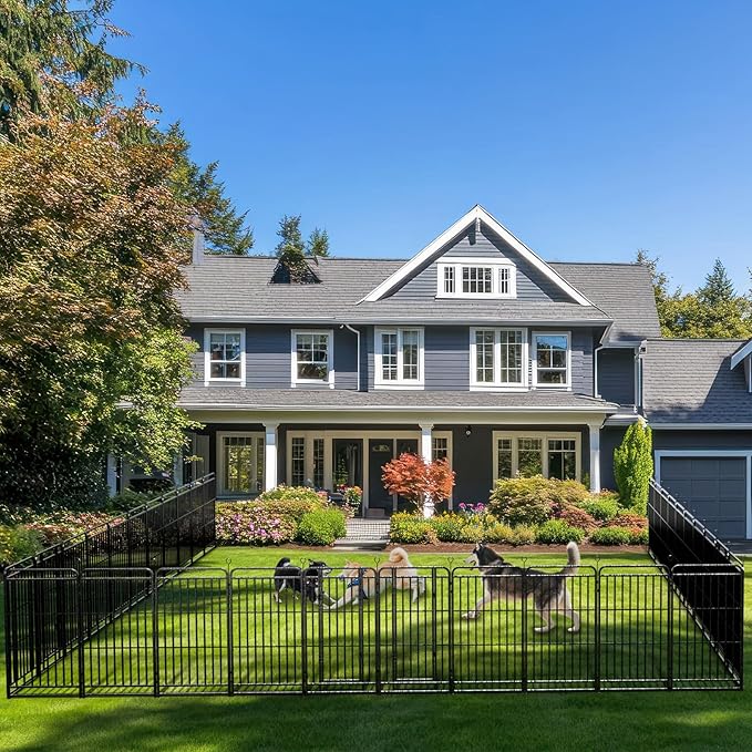 Dog Playpen Outdoor 32 Panels Heavy Duty Dog Fence 47" Height with Thick Pipe Anti-Rust with Doors Portable for RV Camping Yard, Total 71FT, 406 Sq.ft, Snowy Black