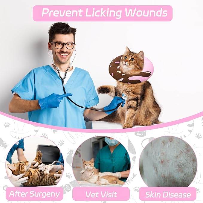 Cat Cone Collar Soft, Adjustable Cat Recovery Collar Kitten Cones to Stop Licking, Cute Donut Neck Donut Pillow After Surgery, Healing Elizabethan Collar for Kittens(Chocolate, Large)