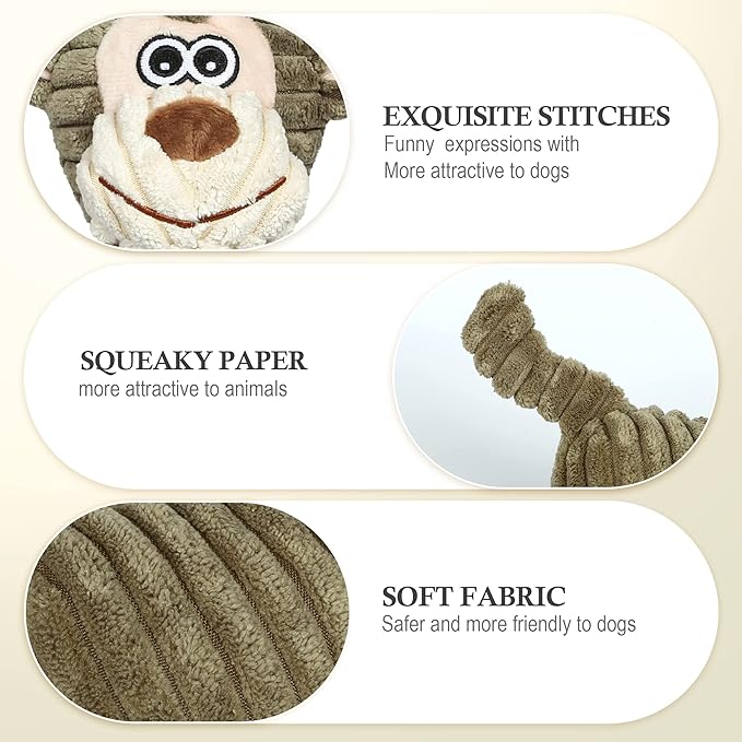 Dog Toys for Large Dog - Plush Squeaky Medium & Small Dog Toys - Stuffed Animals Puppy Toys - Funny Cute Dog Toys for Dog Birthday Presents (Monkey)