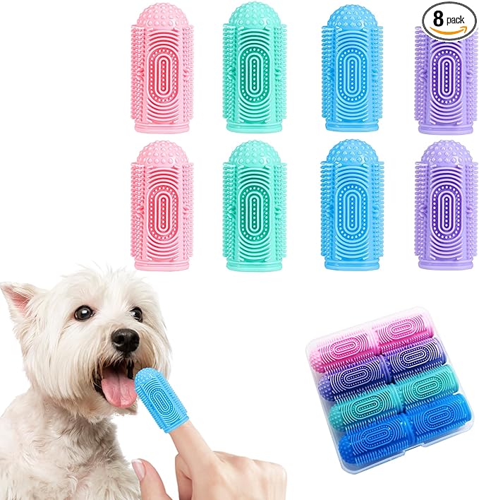 Dog Toothbrush Dog Tooth Brushing Kit Dog Finger Toothbrush for Dog Teeth Cleaning&Dog Dental Care (8-Pack, Blue Green Pink Purple)