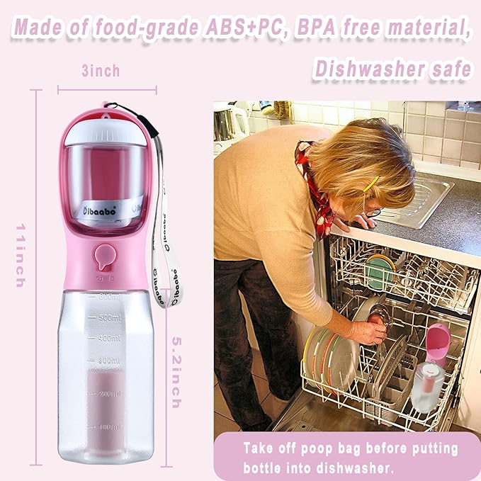 Dog Water Bottle with Food Container & Poop Bag Holder, Travel Water Bowl, Portable Pet Dispenser, Girl Dog Accessories Stuff Items Essentials Gift for Yorkie Chihuahua Walking Hiking
