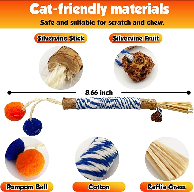 Catnip 4PCS Chew Stick with Wrapped Cotton Rope – Natural Dental Care Cat Toy for Teeth Cleaning & Gum Health, Satisfies Chewing Instincts, Safe & Long-Lasting Kitten Teething Toy