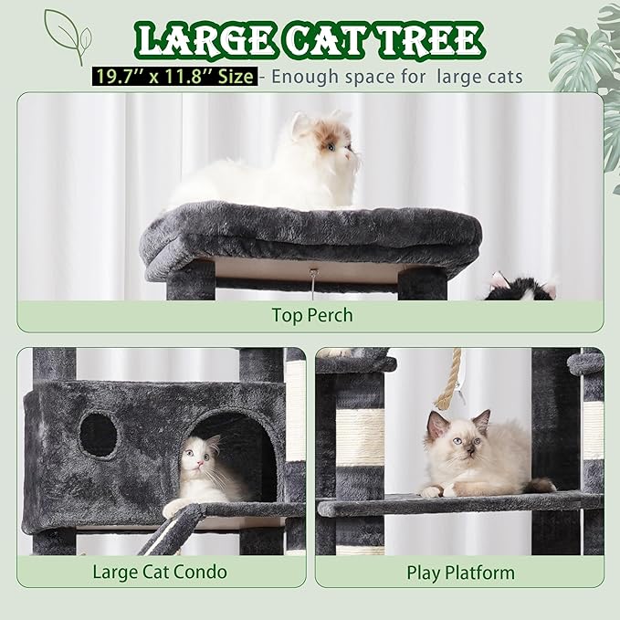 Cat Tree for Large Cats, 78.7"(200cm) Tall Cat Tower for Indoor Cats Multiple Cats with Large Top Perch, Cat Condo, Cat Hammcok, Cat Scratching Post, Dark Gray GCT031G