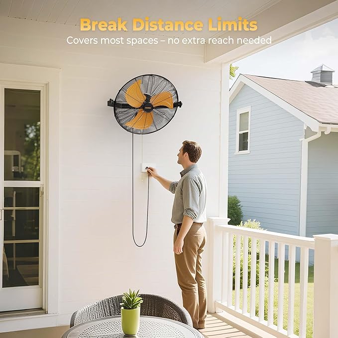 18 Inch Wall Mount Fan, Extended 6.6ft Power Cord, 360° Tilt Adjustment, 3-Speed, IP44 Industrial Commercial Wall Mounted Fan for Greenhouse, Garage, Workshop, Covered Patio, 2 Packs