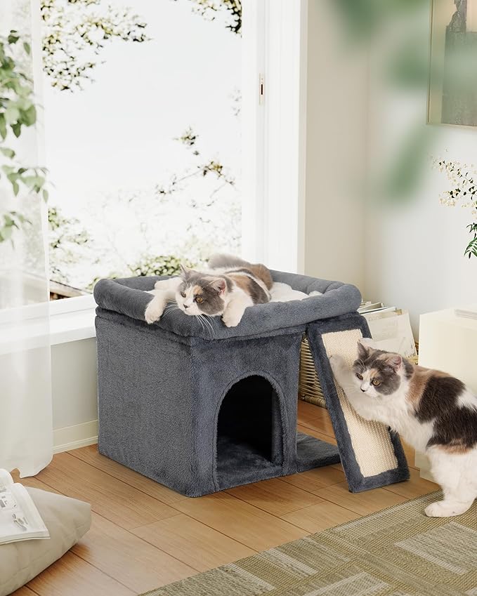 14‘’ Cat Tree Tower with Scratching Post, 20 * 16.5in Perch Bed for Large Adult Cats, Condo Cave for Indoor Small Medium Kittens, Dark Gray