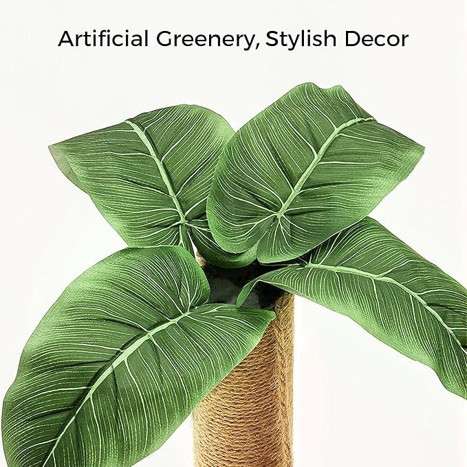 Cat Scratching Post, Cat Scratcher Toy for Indoor Cats, 17.3" Tall Scratch Post with 2-Layer Ball Tracks, Interactive Feather Toy and Sisal Hanging Ball, Banana Tree Cat Tower for Kittens