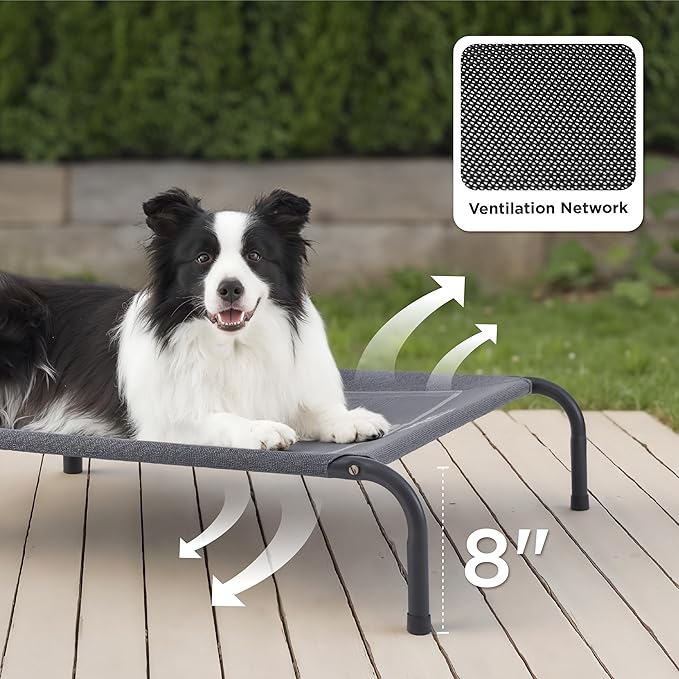 Bedsure Outdoor Elevated Dog Bed Large Sized Dog, Portable Indoor & Outdoor Cooling Raised Cot Pet Hammock Bed with Skid-Resistant Feet, Frame with Breathable Mesh, Khaki, 49 inches