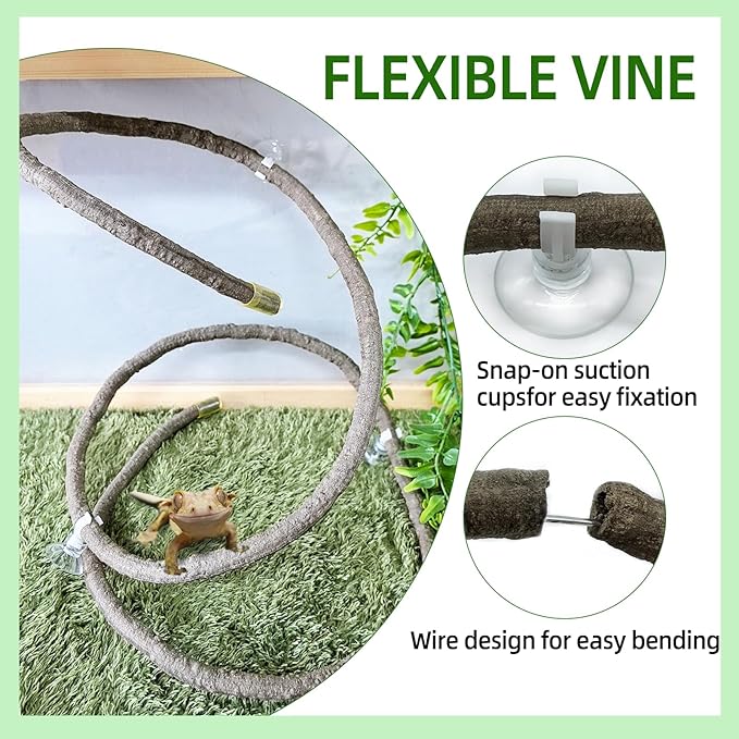 BNOSDM Reptile Vines, Bendable Jungle Climbing Vine with Moss,Terrarium Plants Decor,Artificial Plants Tank Decorations Accessories for Bearded Dragons Chameleons Snakes Lizards Hermit Crabs
