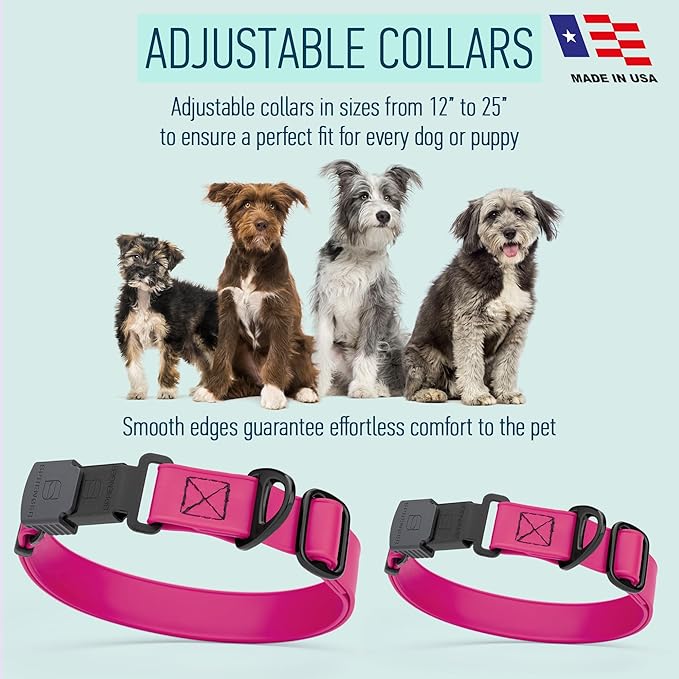 Dogline Biothane Waterproof Dog Collar with Herm Sprenger Stainless Steel Quick Release Buckle – Heavy Duty Tactical Durable Collar for Dogs – Comfortable and Safe Pet Collar, W 1" L 15-25", Magenta