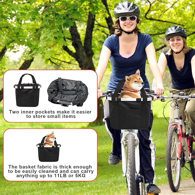 Bike Basket Front Dog Basket for Bike, Bike Baskets for Adult Bikes, Bike Bags for Bicycles, Removable Bicycle Basket, Folding Small Pet Bag for Shopping Camping Cycling
