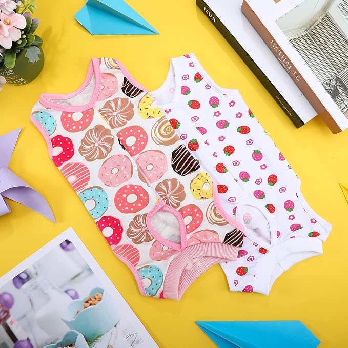 4 Pieces Cat Recovery Suits Body Wraps Breathable Kittens Recovery Clothes for Cats Small Dogs Abdominal Weaning(Banana, Football, Strawberry, Donut,M)