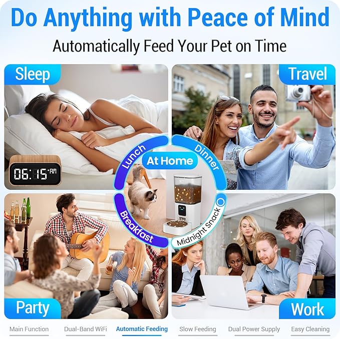 Automatic Cat Feeder with Slow Feed: 5G WiFi Automatic Dog Feeder with Smart APP Control, Auto Cat Food Dispenser with Alexa for Multiple Pets, Detachable for Easy Cleaning - 29 Cup（7L）