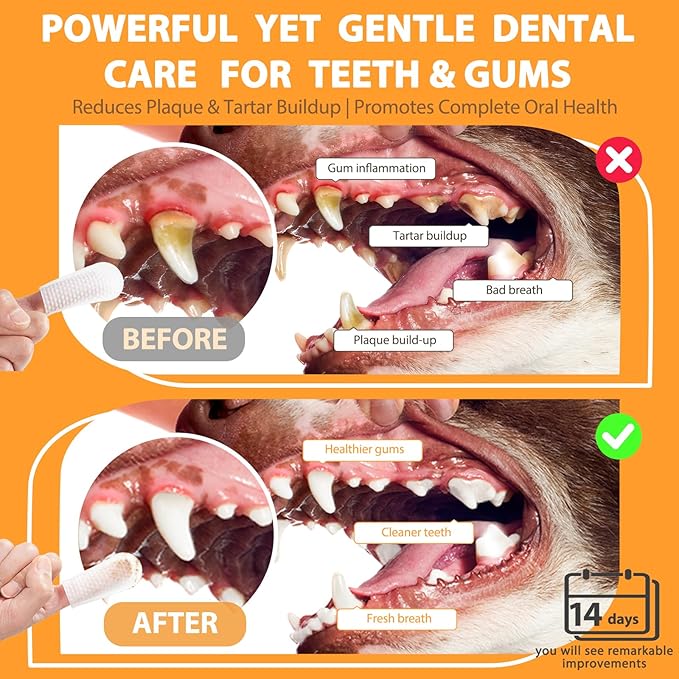 Dog Dental Wipes, Pet Dental Finger Wipes for Dogs & Cats, Dog Teeth Cleaning Wipes, Reduce Plaque & Tartar Buildup, Fresh Breath, Protect Gums, Dog Ear Cleaner Wipes Remove Wax, Coconut Scent, 50Pcs