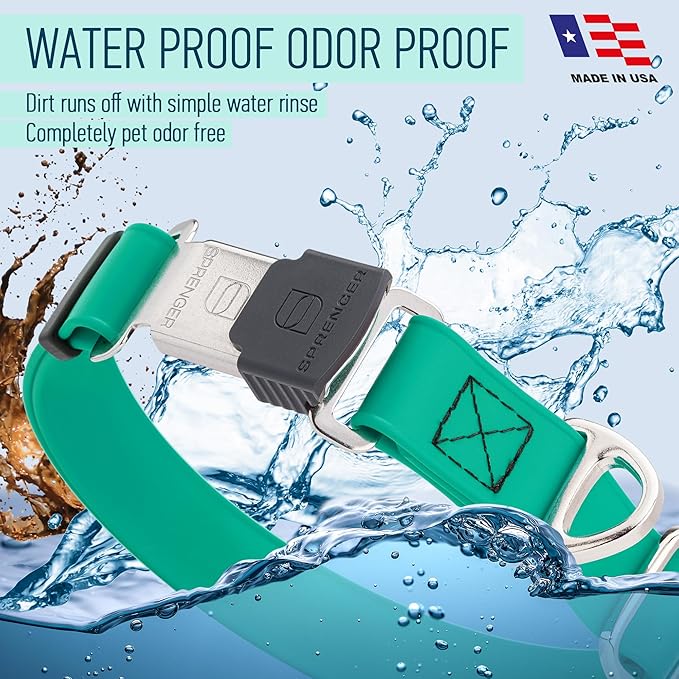 Dogline Biothane Waterproof Dog Collar with Herm Sprenger Stainless Steel Quick Release Buckle – Heavy Duty Tactical Durable Collar for Dogs – Comfortable and Safe Pet Collar, W 1" L 15-25", Teal