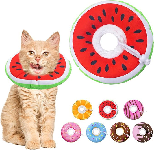 Cat Cone Collar Soft, Adjustable Cat Recovery Collars Kitten Cones to Stop Licking, Cute Donut E Collar After Surgery, Anti-Lick Wound Healing Elizabethan Collar for Kittens (Watermelon, Small)