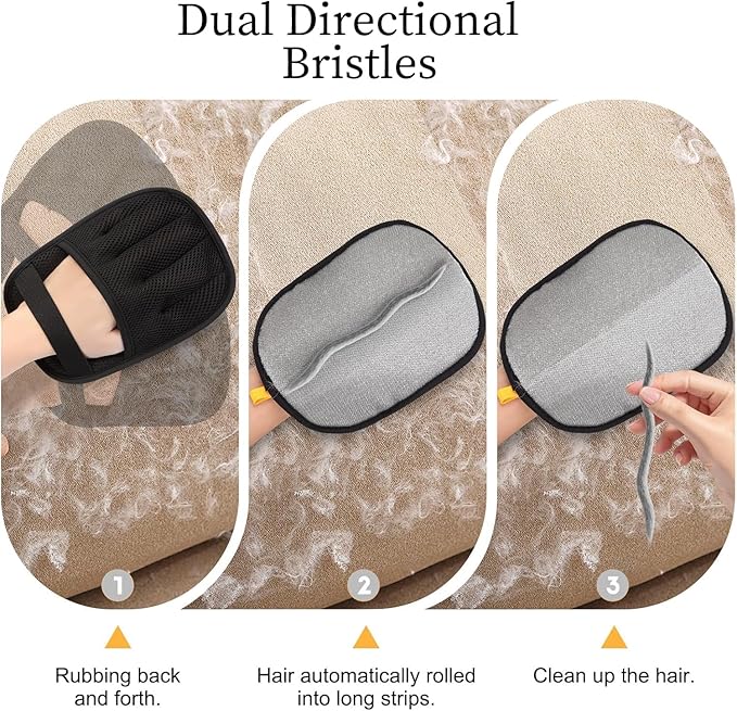 3PC Pet Hair Removal Glove for Cats & Dogs, 2025 Newly Upgraded Five-Finger Electrostatic Pet Hair Gloves, Reusable Pet Hair Remover Tool for Furniture, Car, Couch, Carpet, Clothes