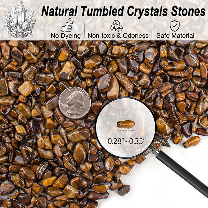 3 Lb Tiger Eye Aquarium Gravel Rocks Polished Tumbled Crushed Stones, Natural Crushed Stone Crystal Chips Decorative for Fish Tank||Vase Filler|Succulent Plants Decor, 6mm-9mm