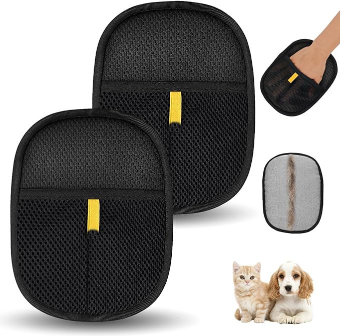 2 Pcs Pet Hair Removal Gloves，Electrostatic Pet Hair Remover,Reusable Cat & Dog Hair Remover for Couch, Furniture, Bed (Black)