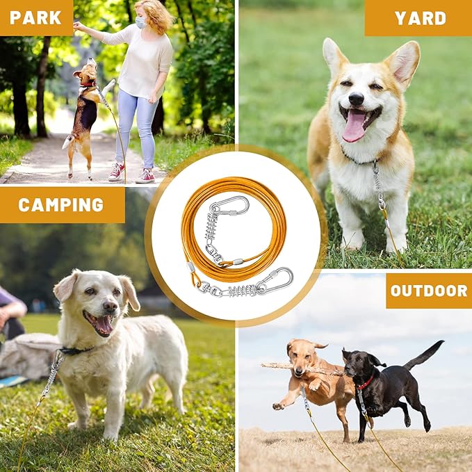 Dog Tie Out Cable - 10/15/20/25/30FT Heavy Duty for Large Dogs Up to 250LBS - Rosy Pink/Blue/Purple/Silver/Red/Green/Yellow