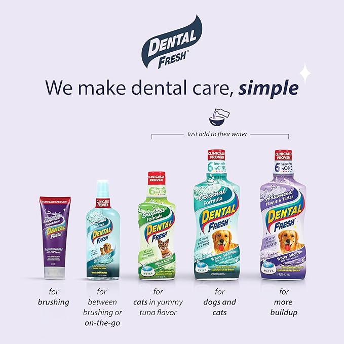 Dental Fresh Advanced Plaque and Tartar Water Additive, 32oz – Dog Teeth Cleaning Formula to Freshen Breath and Improve Cat & Dog Dental Care