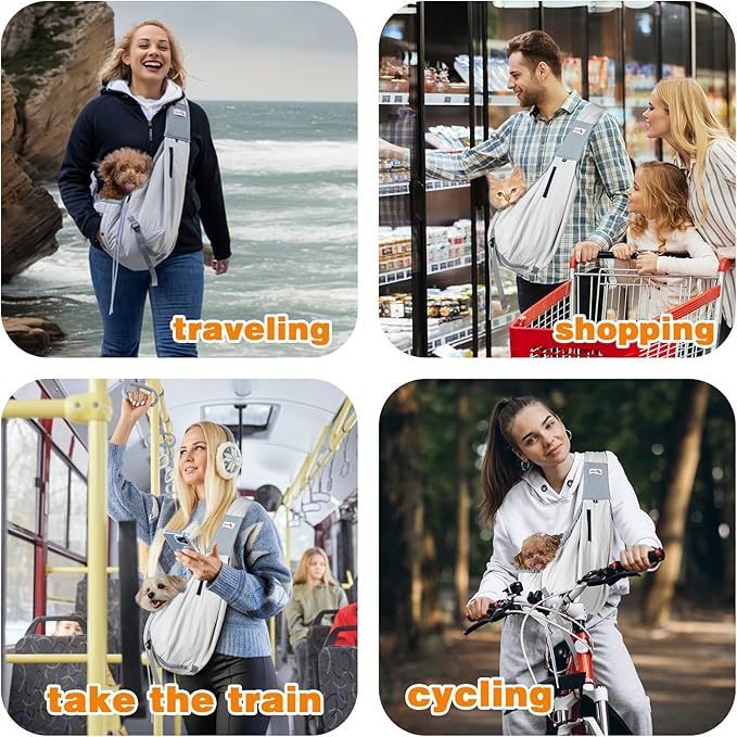 Dog Carrier Sling,Dog Carriers for Small Dogs & Cats Up to 20lbs,Puppy Carrying Backpack Pet Purse with Pockets,Adjustable Shoulder Strap,Hands Free for Travel (Grey)