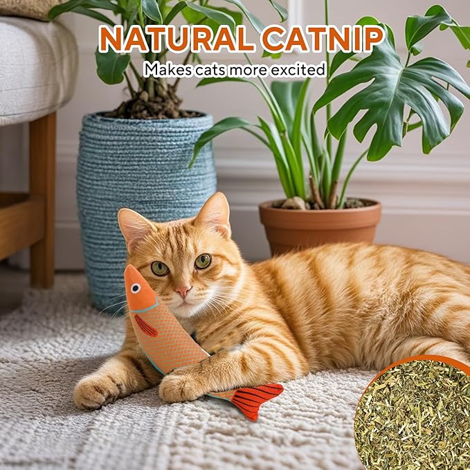 AUSCAT Cat Catnip Toys, 3PCS Catnip Fish Toy for Cats, Cat Kicker Toys with Crinkle Sound, Interactive Plush Soft Cat Toys for Indoor Cats and Kittens