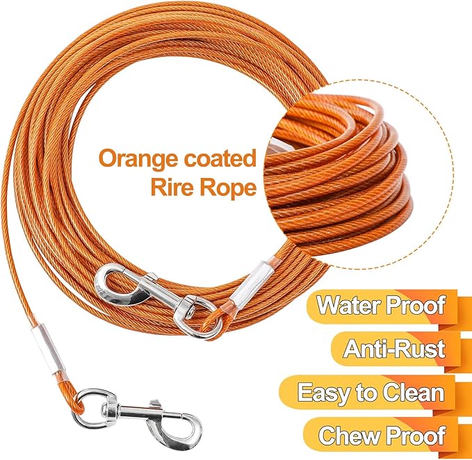 Dog Tie Out Cable,50ft Dog Lead-Heavy Duty Tie Out Cable for for Large Dogs Up to 125lbs-Dog Chain for Yard-Outside Dogs Runner Tether Line