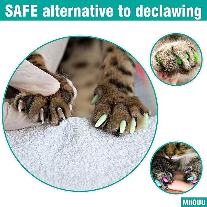 10x Colors / 100 pcs Cat Nail Caps | Cat Claw Covers with Adhesives and Applicators | Alpha (M)