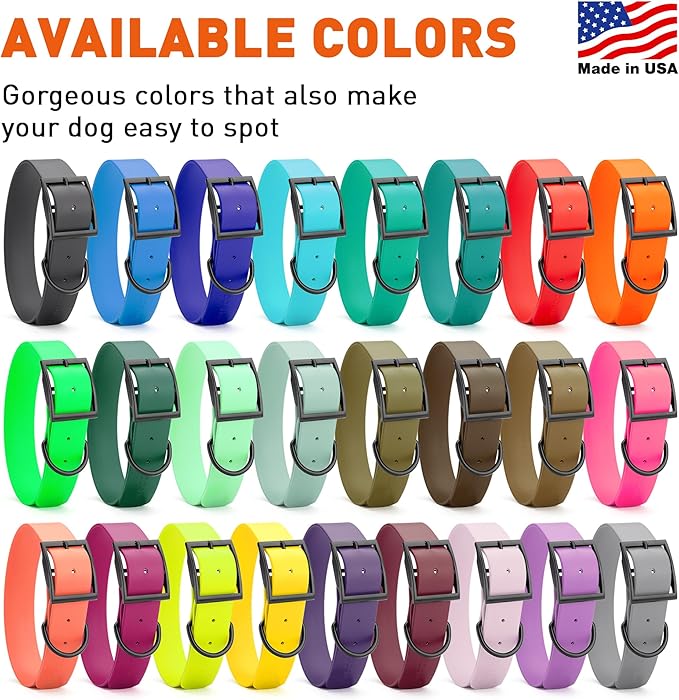 Dogline Biothane Waterproof Dog Collar Strong Coated Nylon Webbing with Black Hardware Odor- Proof for Easy Care Easy to Clean High Performance Fits Small Medium or Large Dogs, Olive Drab Green