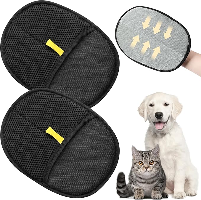 2Pcs Pet Hair Remover Glove,Static Pet Removal Gloves,Cat Grooming Gloves for Hair Removal,Reusable Double Sided Pet Hair Remover,for Couch,Furniture,Carpet,Curtain