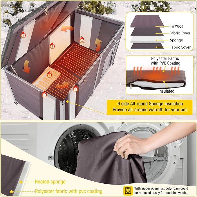 Aivituvin Dog House Insulated Outdoor Dog Kennel with Heated Liner for Winter 59" Extra Large Insulated Dog Cage with Heater,All-Around Iron Frame(Grey)